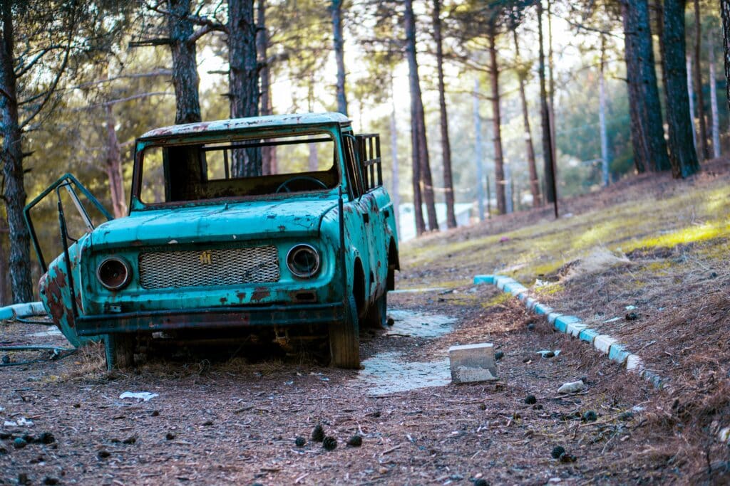 Old Blue Truck Needing Junk Removal in Garden Grove, CA