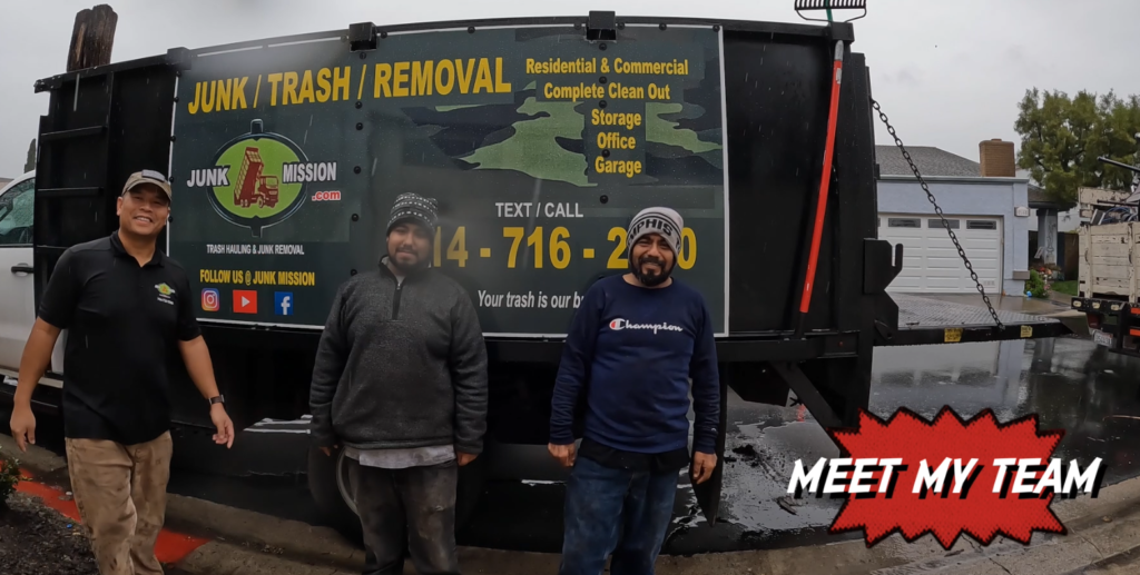 Junk Removal Workers Posing in Front of Junk Mission Truck in Long Beach, CA