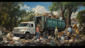 Painting of a Dump Trunk and Workers from a Junk Removal Service in Garden Grove, CA