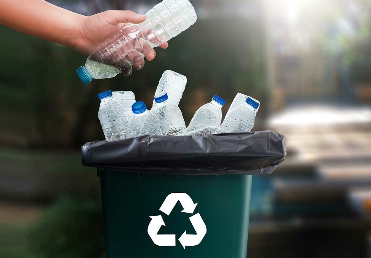 Empty Water Bottles in Recycling Bin from a Junk Removal Company in Santa Ana, CA